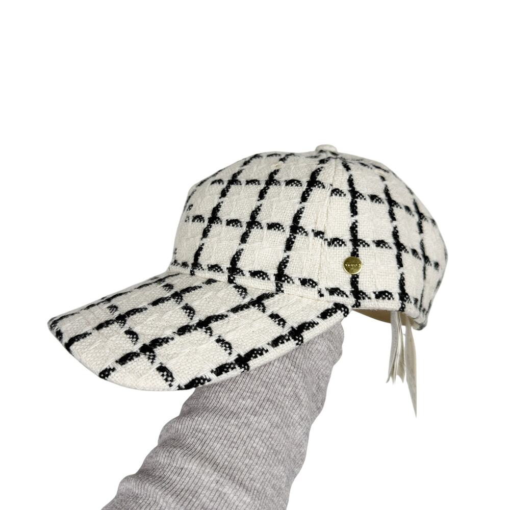New Varley Elvin Mono Check Cap Hat Cream Black - One Size